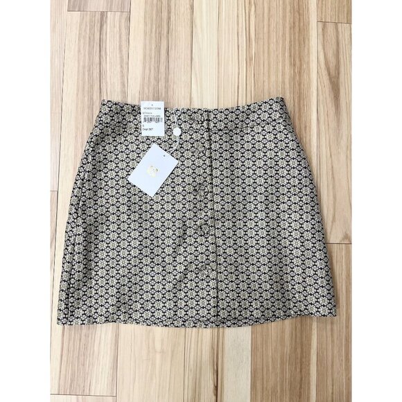 WAYF Daisy Foulard Print Lined Mini Skirt NWT Button Detail Size S - Picture 2 of 5